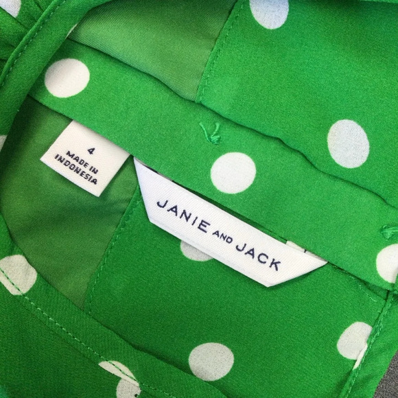 Girls' Janie and Jack Dress, Size 4, Green & White Polka Dot - Picture 8 of 10